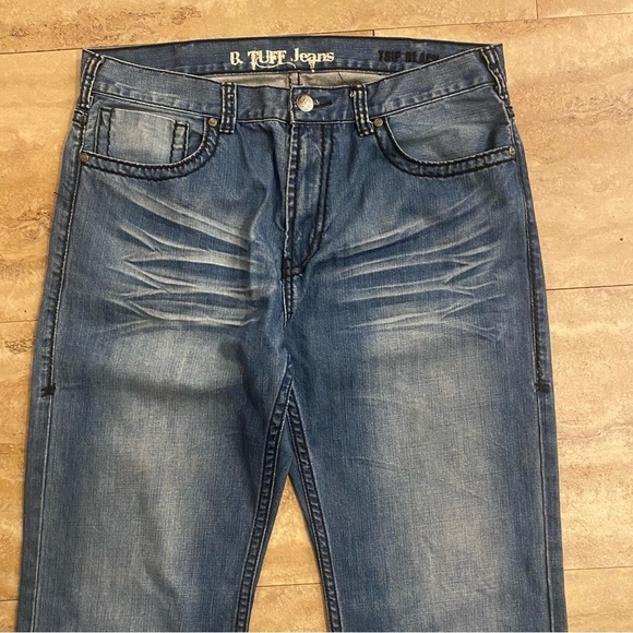 B Tuff Distressed Jeans Men's 36X36 Bootcut Western Wear Blue Denim Pants Cotton - Picture 8 of 14